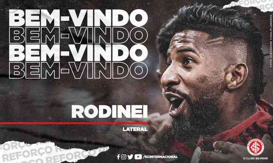 O Internacional anunciou a contratao do lateral-direito Rodinei, do Flamengo, por emprstimo 